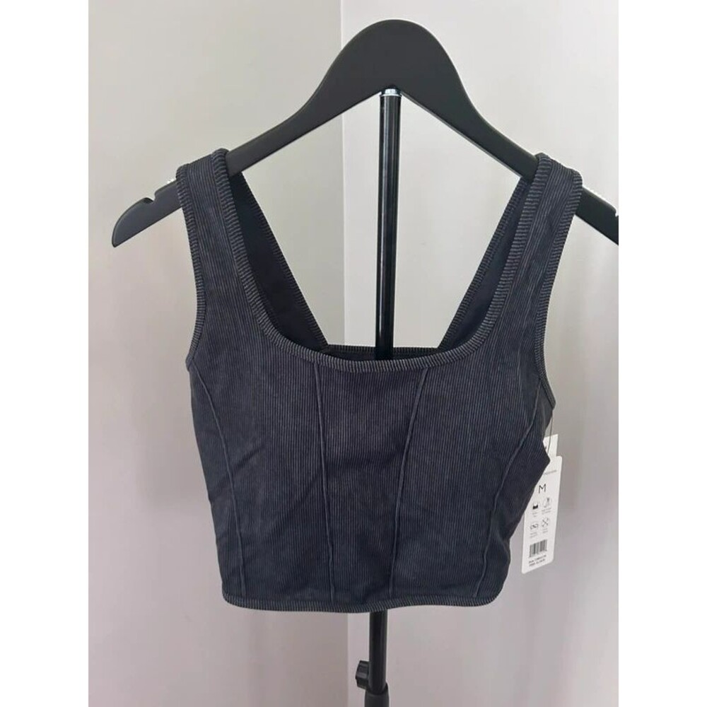 Harmony & Balance Mineral Wash Ribbed Corset Crop Top Sports Bra Size Medium NWT